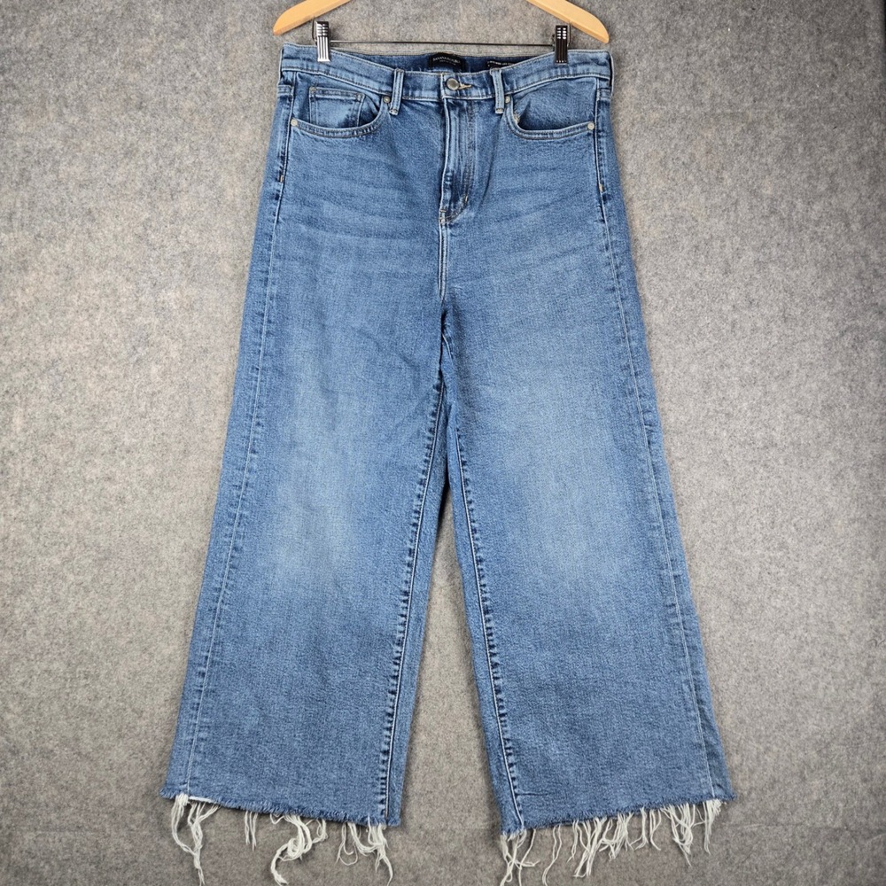 Banana Republic Wide Leg Crop Jeans Womens 32 Blue Frayed Hem High Rise Denim